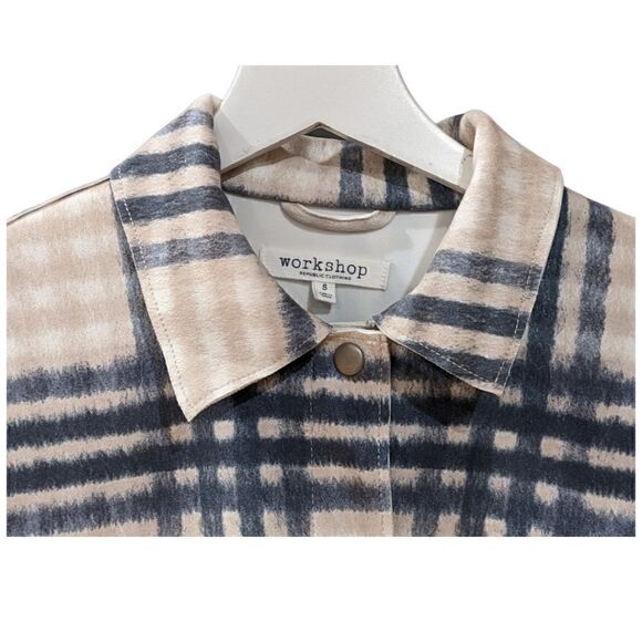 Workshop Republic Clothing Oversized Cream & Blue Plaid Faux Leather Shacket S - Picture 3 of 9